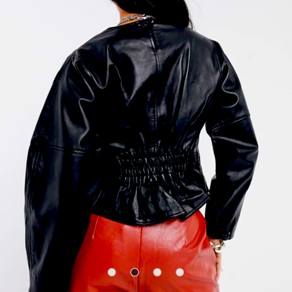 Genuine leather tie front top